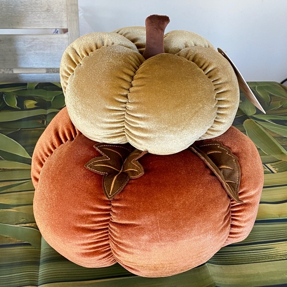 NWT  Pumpkin Decor in Orange and Gold Pillow Set - Picture 1 of 4